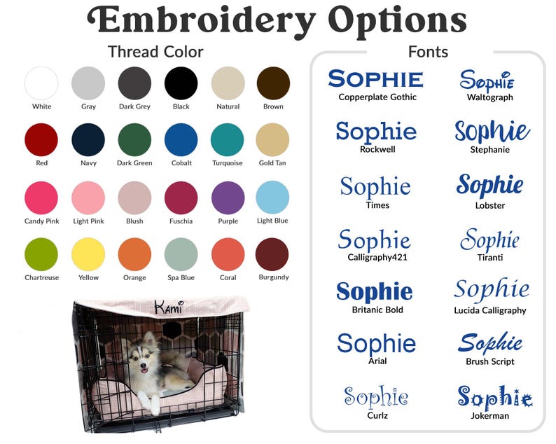 embroidery font and thread color options