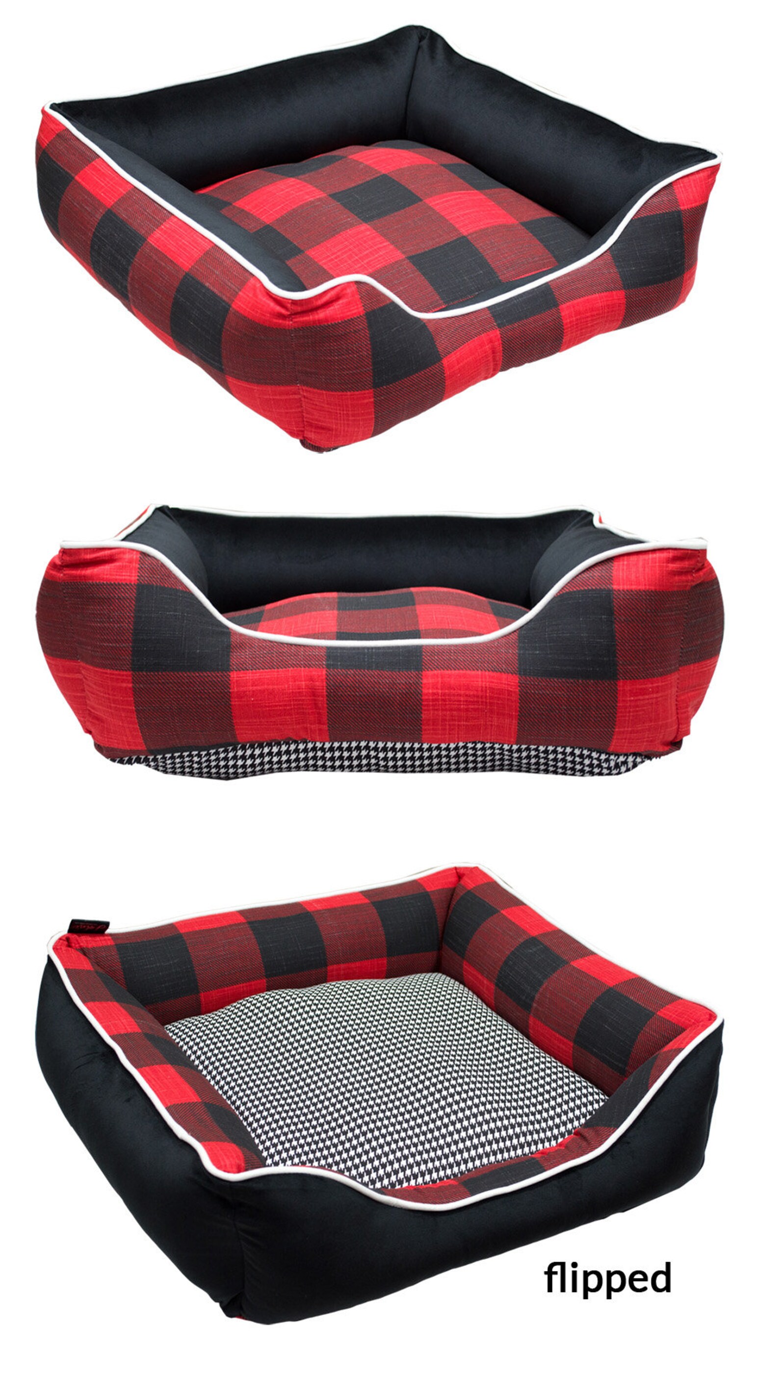 Buffalo Plaid Dog Bed Pet Bed Red Black Check Houndstooth Etsy