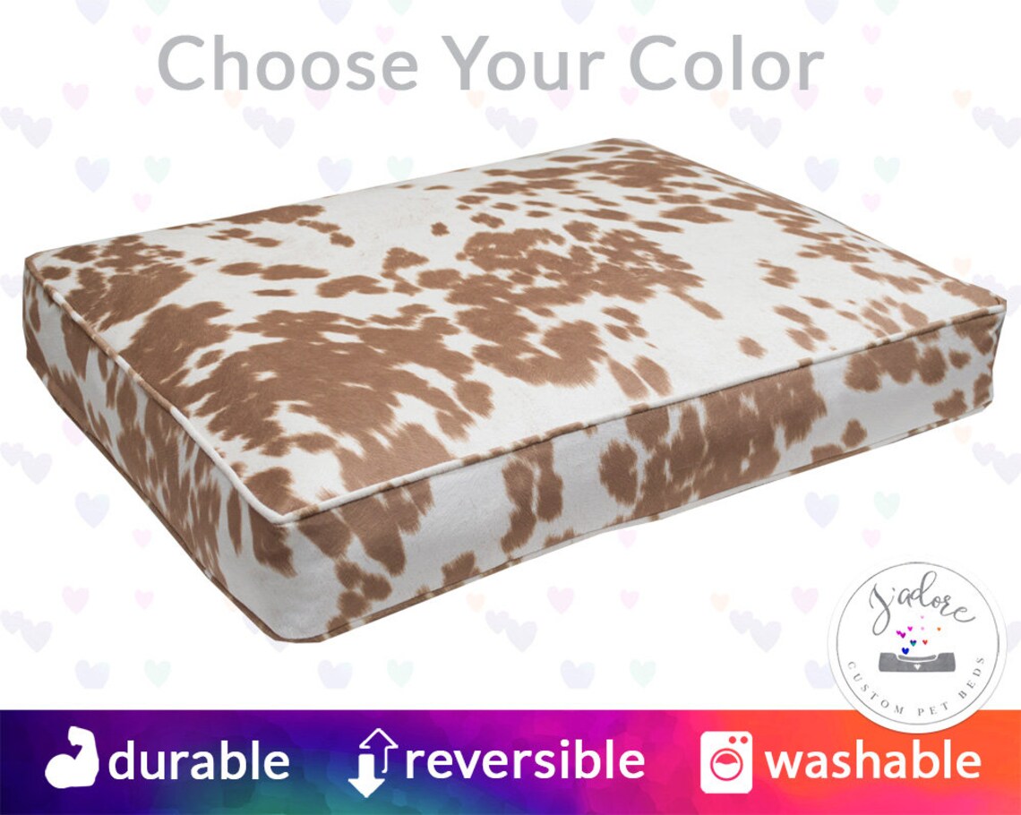 Cow Print Dog Bed Faux Cowhide Cushion in Black Grey Brown Etsy