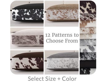 Western Dog Bed Cushion with Durable Faux Cowhide, Faux Leather Dog Beds with Removable Washable Covers, Choice of Fiberfill or Memory Foam