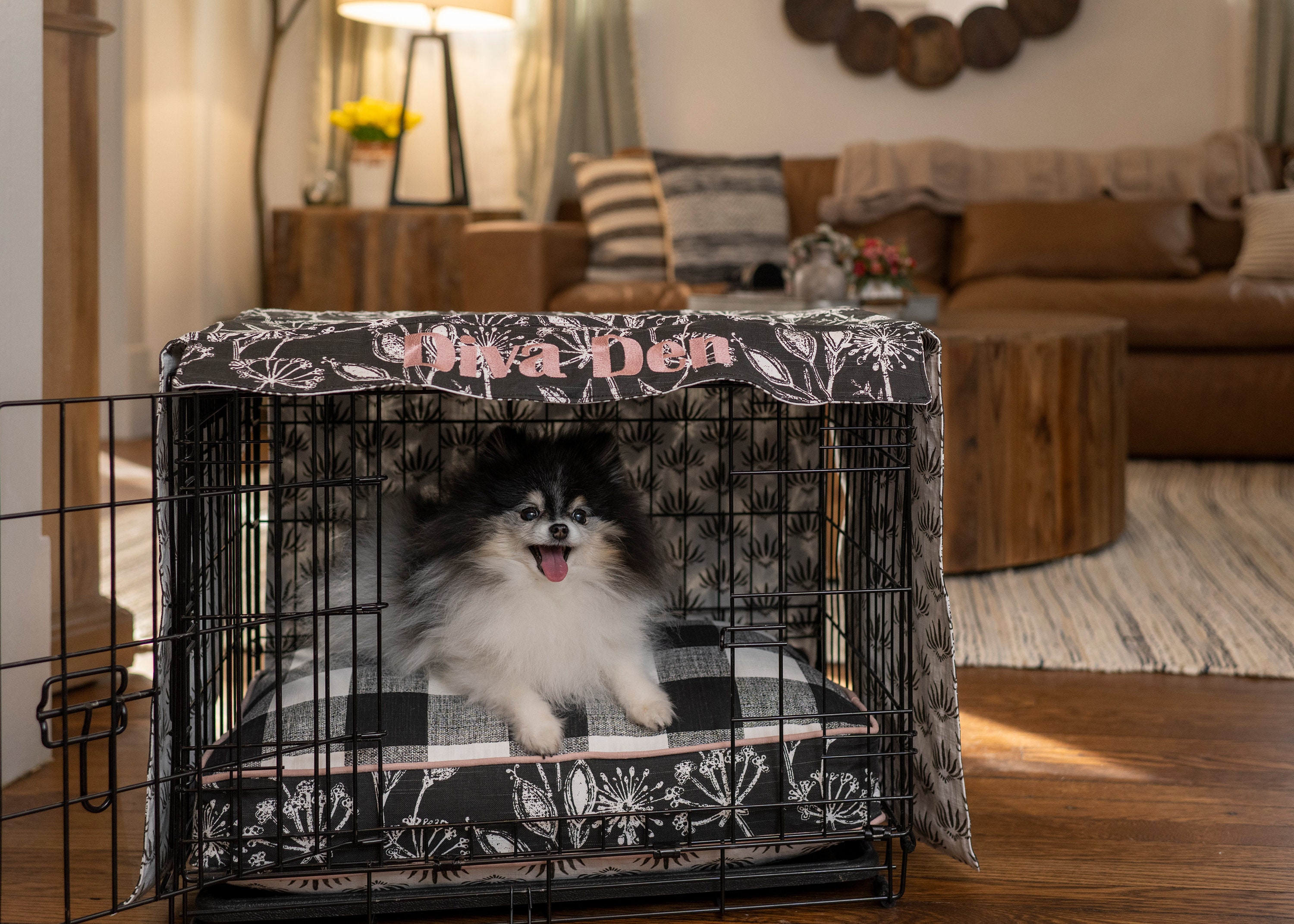 Reversible Dog Crate Cover With Name Embroidery, Handmade Custom Kennel ...