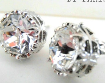 Crystal Clear Stud Earrings, Bridal Studs, Art Deco Wedding Jewelry, Everyday Earring set, Platinum Pierced Post, Girl Birthday Gift