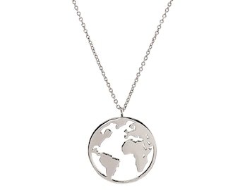 World Map Necklace / Sterling Silver Earth Pendant / Weltkarte Halskette / wanderlust jewelry / Laser Cut Globe / Pendentif Carte Monde