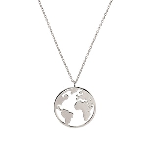 世界地図ネックレス / スターリングシルバーの地球ペンダント / 世界地図ネックレス / ワンダーラストジュエリー / レーザーカット地球儀 / ペンダントカルトモンド