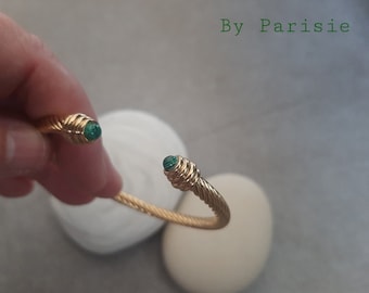 Malachite Open Band Bracelet Green Gemstones Metal Cuff in Gold Jewelry for Women Bangles for Birthday Gift - Twisted Wire Bracelets