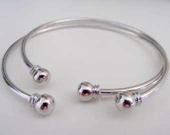 Double Silver Cuff Bracelets / Open Adjustable Stacking Bangle / Plain Jonc Minimalist Jewelry / Women Gifts