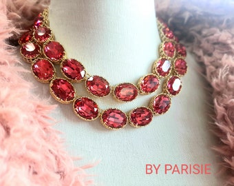 Pink Riviere Necklace in Gold Filigree Oval Choker Anna Wintour Jewelry Statement Summer Rose Collet for Woman Anniversary Gift