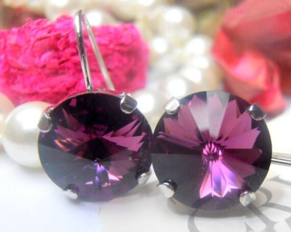 Amethyst Purple Drop Rivoli Earrings • Platinum Jewelry