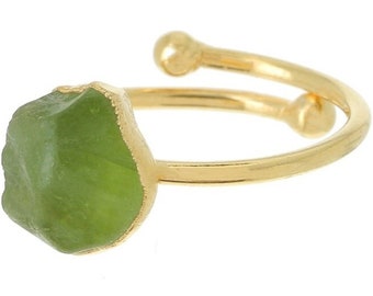 Peridot Green Raw Stone Druzy Dainty Ring, Adjustable Rings, 925 Sterling Silver Gemstone Gold Jewelry, Girlfriend Birthday Gift