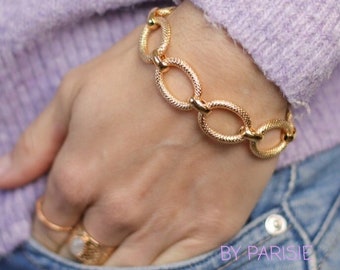 Oversized Forcat Chain Bracelet Gold Chunky Jewelry Diamond Effect Cable Mesh Bracelets for Girls Modern Gift for Friend