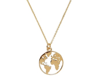 World Map Necklace / Gold Travel Pendant / Earth Pendetif / wanderlust jewelry / Weltkarte Halskette Charme / Laser Cut Global / Carte Monde