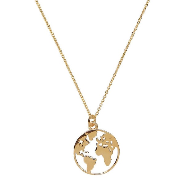 World Map Necklace / Gold Travel Pendant / Earth Pendetif / wanderlust jewelry / Weltkarte Halskette Charme / Laser Cut Global / Carte Monde