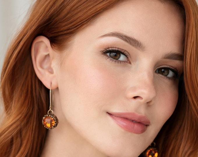 Featured listing image: Topaz Yellow Crystal Threader Earrings • Mother's Day Gift