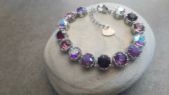 Multi color Amethyst Opal Crystal Bracelet in Platinum Art Deco