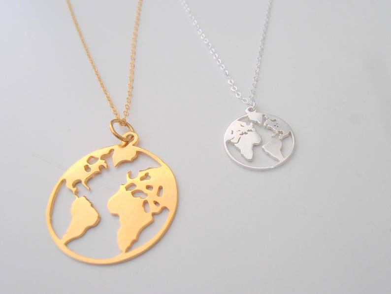 World Map Necklace / Gold Travel Pendant / Earth Pendetif / Etsy