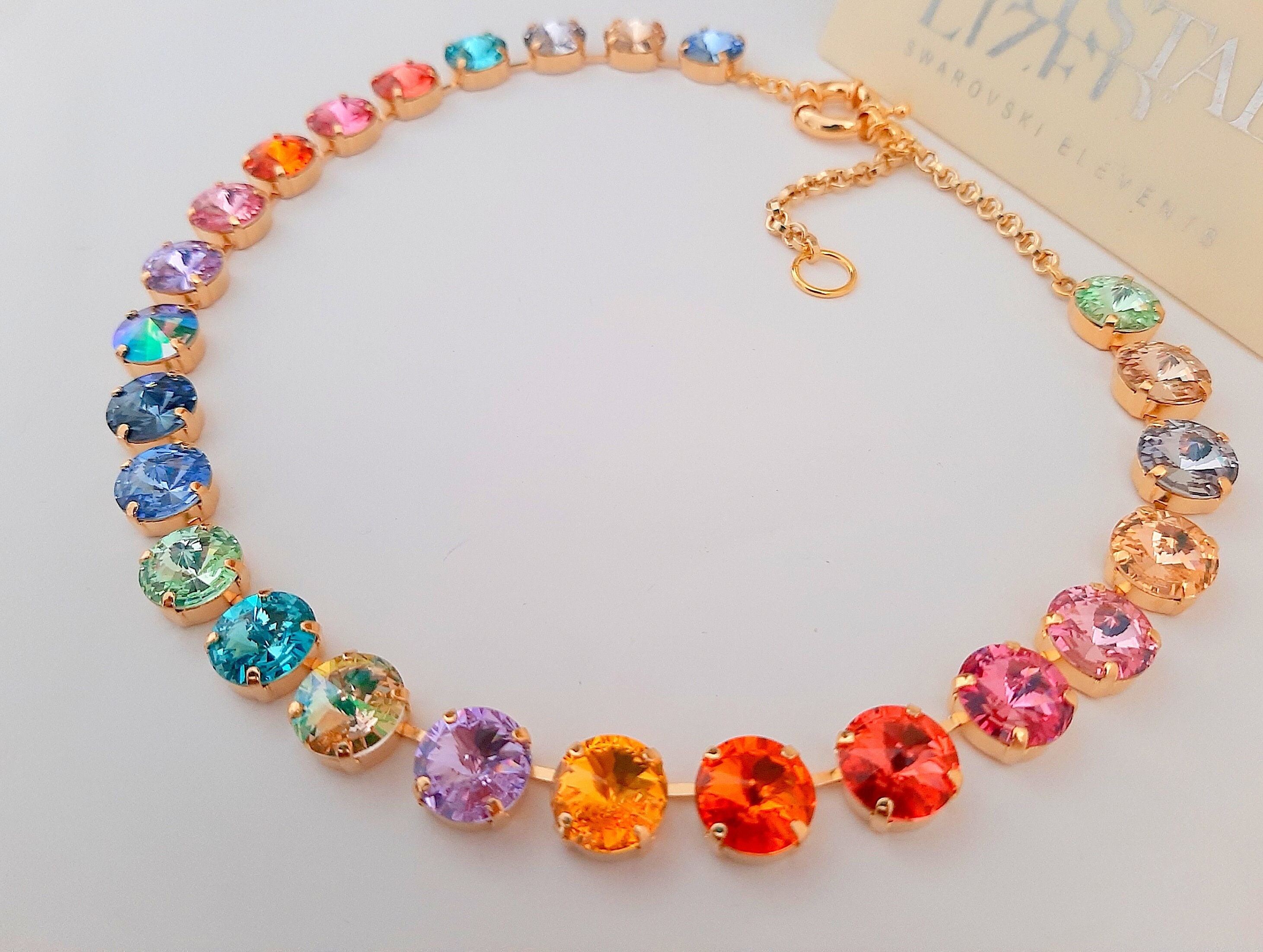 Rainbow Crystal + White Crystal LV Button Necklaces