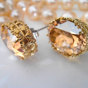 Golden Shadow Gold Oval Earrings / Filigree Studs / Pierced Post / Wedding Jewelry / Bridal image 4