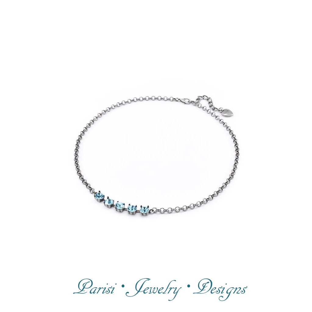 Aquamarine Blue Tennis Chain Necklace • Crystal Choker