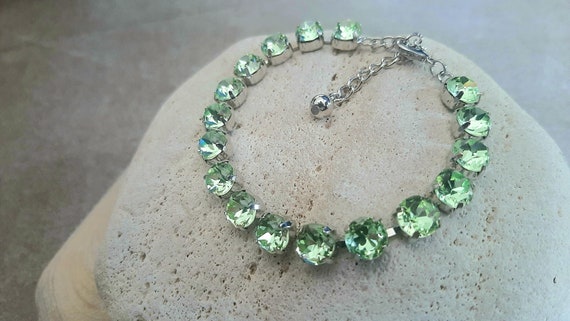 Chrysolite Crystal Bracelet in Silver Made With Green Crystal