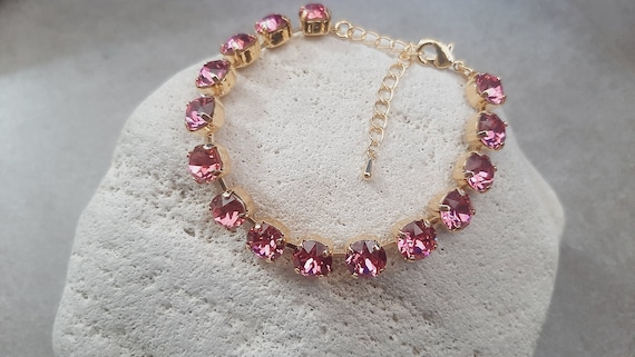 Pink Crystal Cup chain Tennis Bracelet in Gold | Party Jewelry for Her