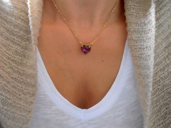 Amethyst Heart Necklace W Swarovski Crystals Dainty Pendant Etsy