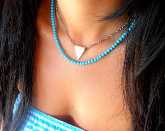 Turquoise Bead Necklace: Dainty Boho Choker, Summer Beach Jewelry