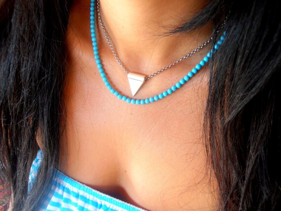 Turquoise Dainty Necklace/ Boho Beaded Choker / Layering Bohemian Jewelry