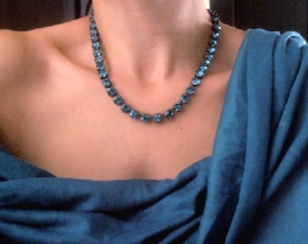 Teal Blue Kristall Tennis Halskette: Antiker Kupfer Indigolith Choker
