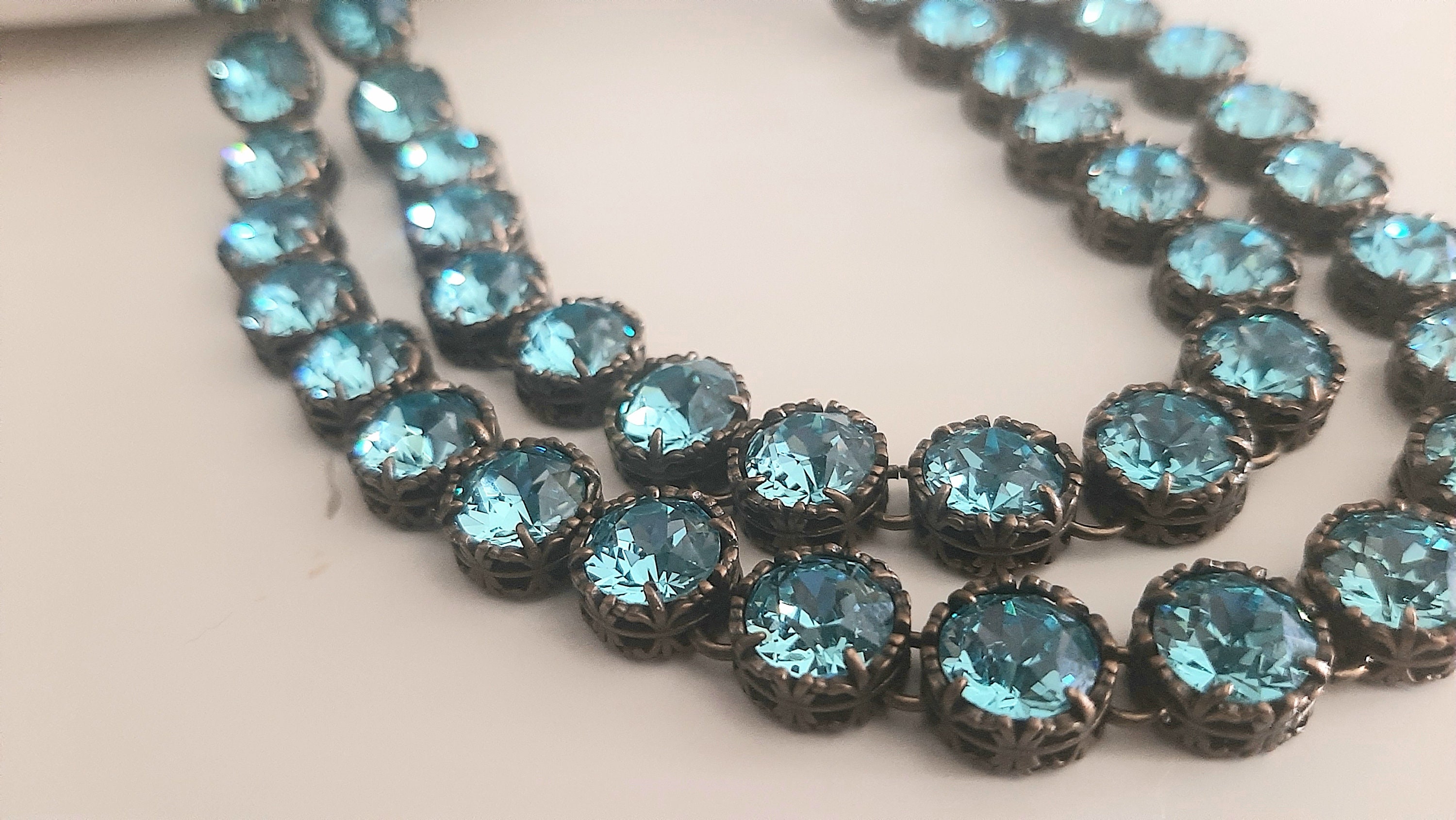 Aquamarine Blue Crystal Two Strand Necklace | Women Anniversary Gift
