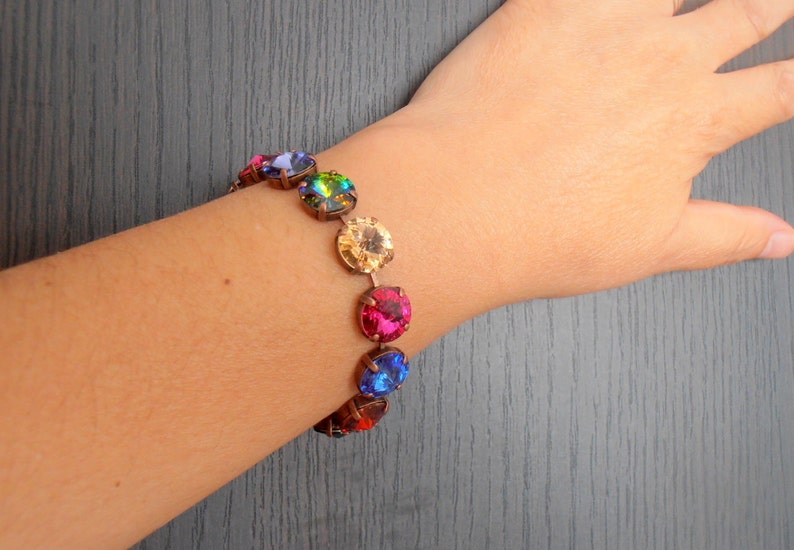 Multicolor Statement Tennis Bracelet With Rivoli Crystals 12mm Etsy