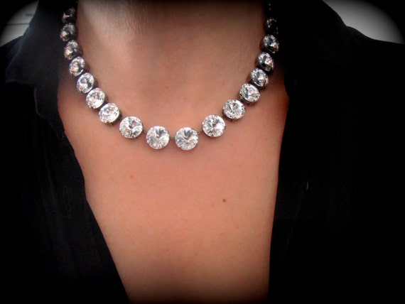 Handmade Clear Crystal Rivoli Tennis Necklace | Anna Wintour Jewelry