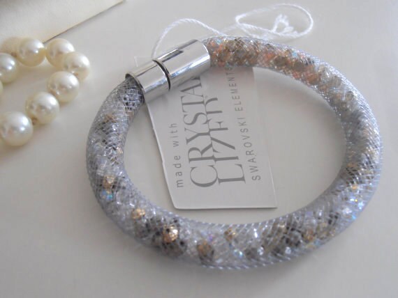 Swarovski Mesh Cuff Bracelet / Stardust / Silver Bicone Beads | Etsy Swarovski Mesh Cuff Bracelet / Stardust / Silver Bicone Beads | Etsy