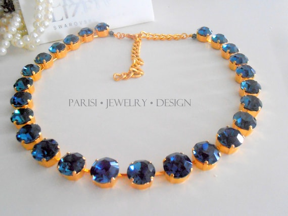 Dark Sapphire Collet Necklace / Georgian Crystal Choker