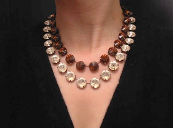 Rivoli Crystal Collet Necklace: Antique Copper Smoked Topaz Choker