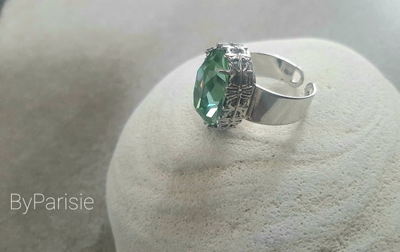 Chrysolite Cocktail Band Ring in Platinum / 40th Birthday Gift