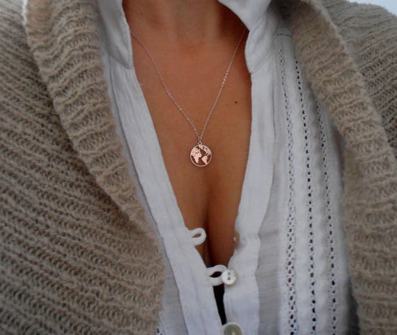 スターリングシルバー世界マップネックレスパーソナライズ名前日付大陸世界チャームペンダントWorld Traveler Loverクリスマスギフトジュ　並行輸入 : Earth Planet ネックレス レディース 18Kゴールド