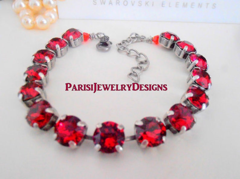 Birthstone Crystal Bracelet made with Chatons / Metal Cup Chain / Mother's day Gift / Round Setting 8mm image 2