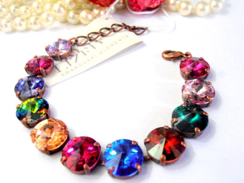 Multicolor Statement Tennis Bracelet With Rivoli Crystals 12mm Etsy