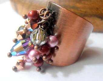 Multi-stone koper verstelbare manchet ring / band ringen / antque sieraden / bordeaux kristal / trend sieraden voor vrouwen / cadeau voor haar