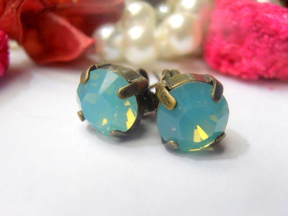 Pacific Opal Stud Earrings / Antique Jewelry