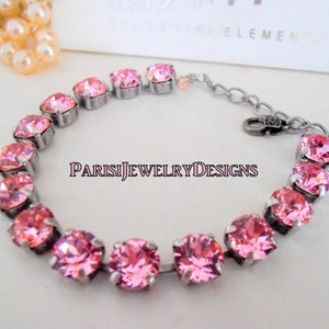 Birthstone Crystal Bracelet made with Chatons / Metal Cup Chain / Mother's day Gift / Round Setting 8mm image 5