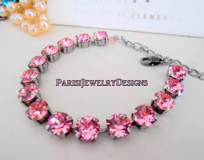 Birthstone Crystal Bracelet made with Chatons / Metal Cup Chain / Mother's day Gift / Round Setting 8mm image 5