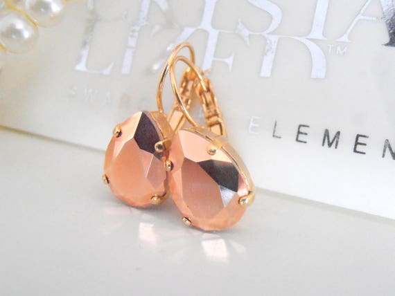 Rose Gold Pear Teardrop Earrings / Bridal / Bridesmaids Earrings / Wedding Jewelry / Leverback Gold Earrings / Birthday Gift