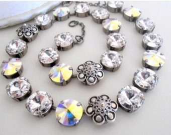 Aurora Borealis Kristall Rivoli Halskette: Antike Silber Cup Kette Choker