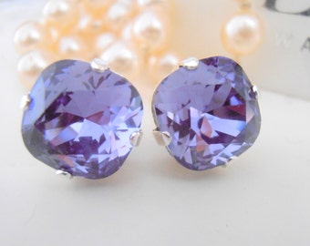 Tanzanite Cushion Cut Stud Earrings, Wedding Jewelry  Bridal Pearced Post Earrings with Surgical Steel Pad, Mother's Day Gift