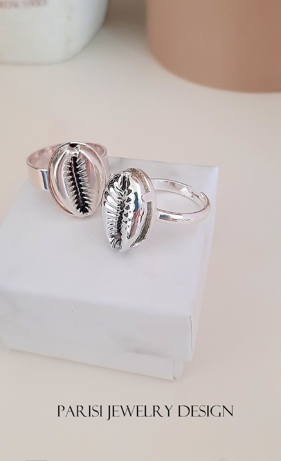 Silver Cowrie Shell Cuff Ring • Cauri Adjustable Statement Band