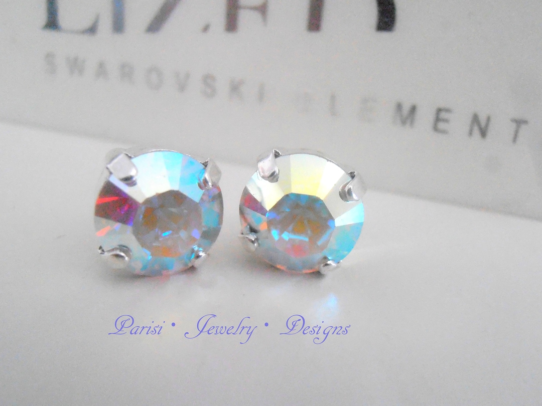 Aurora Borealis Stud Earrings With Crystals / Mother's Day Gift