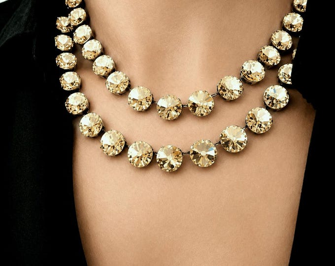 Featured listing image: Golden Shadow Crystal Double Strand Necklace | Gold Bridal Statement Jewelry
