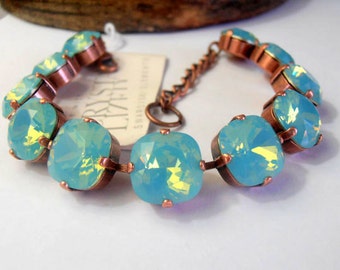 Pacific Opal Copper Cushion cut Bracelet 4470 / Antique Copper jewelry / Tennis Cup chain / christmas gift