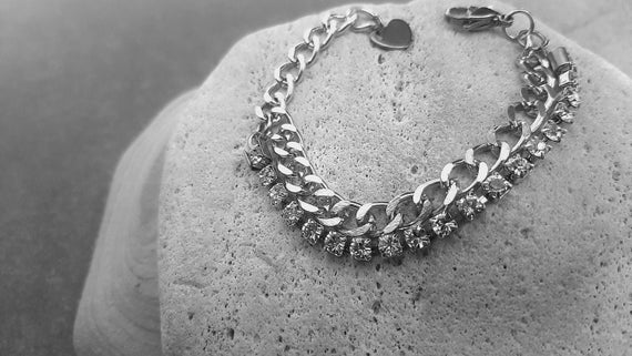 Multi Strand Chain Bracelet with Rhinestones| Modern Statement Jewelry